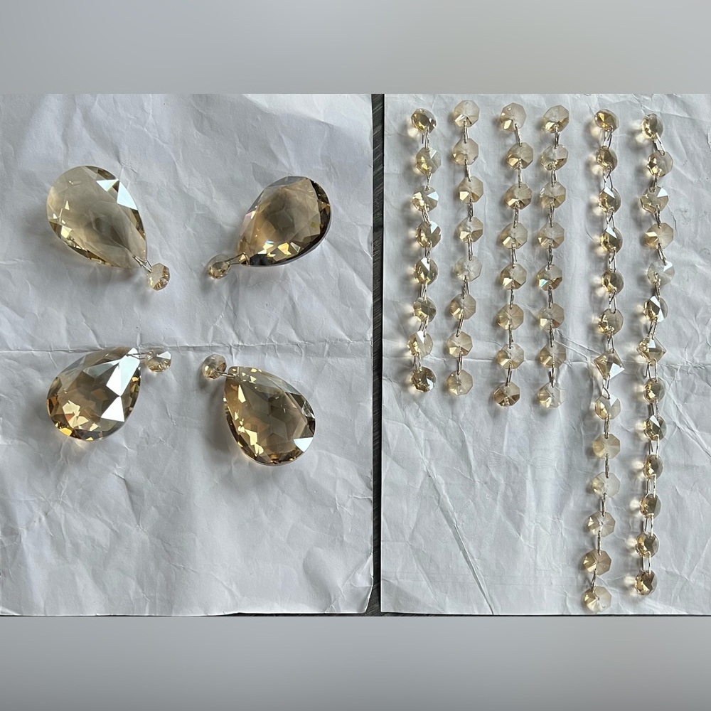 Vintage Light Brown Chandelier Crystals + a bonus of some extra hooks